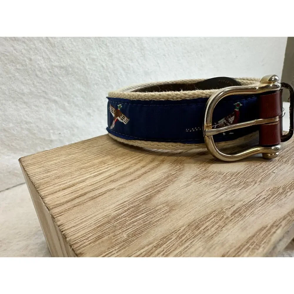 Leatherman Cotton Canvas and Leather-Tab Ribbon Belt Gold Buckle Waterfowl